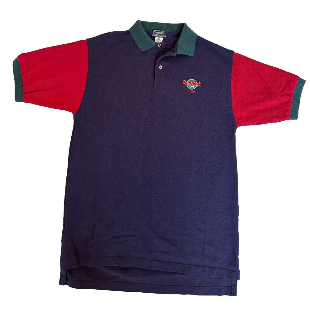 Vintage 90s Hard Rock Cafe Miami Polo Shirt USA Made Vantage Medium